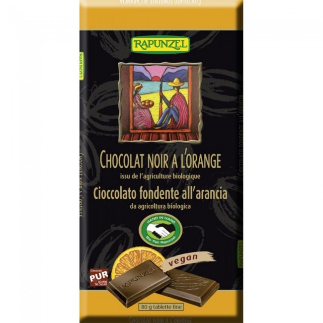 Ciocolata amaruie cu portocale 55% cacao VEGANA bio, Rapunzel