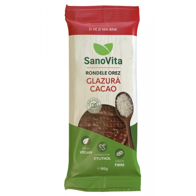 Rondele din orez cu glazura de cacao fara zahar, SanoVita